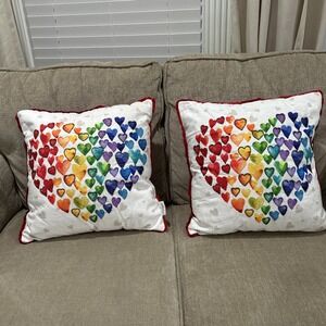 RARE Isaac Mizrahi Heart Rainbow Beaded Pillow Set 2 LGBTQ+ Pride. ZIPPER. CLEAN